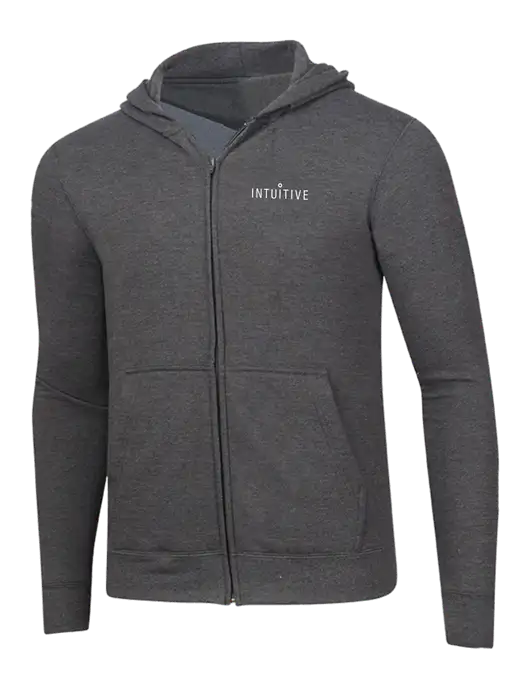 Dark Heather Grey 8.5 oz Ring Spun Zip Hooded Sweatshirt w/Intuitive Logo