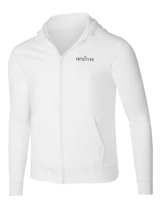 White 8.5 oz Ring Spun Zip Hooded Sweatshirt w/Intuitive Logo