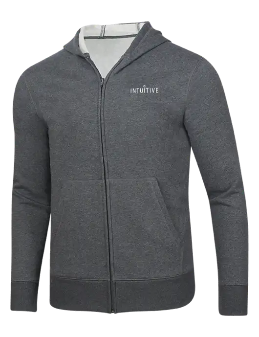 Full-Zip Dark Grey Heather Heavyweight Hooded Sweatshirt w/Intuitive Logo