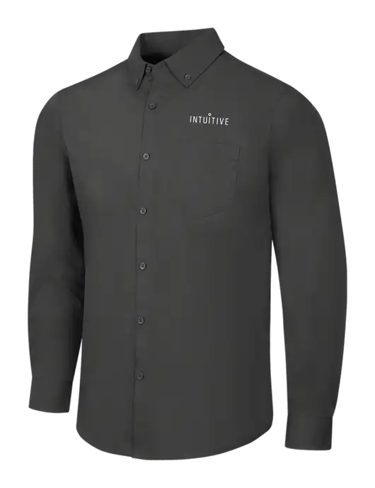 Dark Grey Long Sleeve Carefree Poplin Shirt w/Intuitive Logo