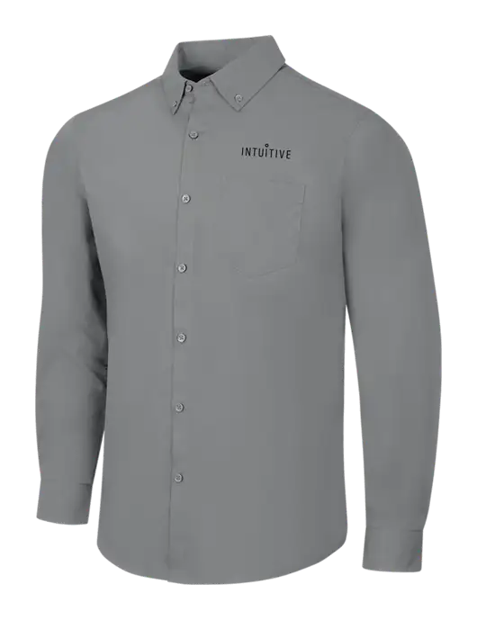 Medium Grey Long Sleeve Carefree Poplin Shirt w/Intuitive Logo