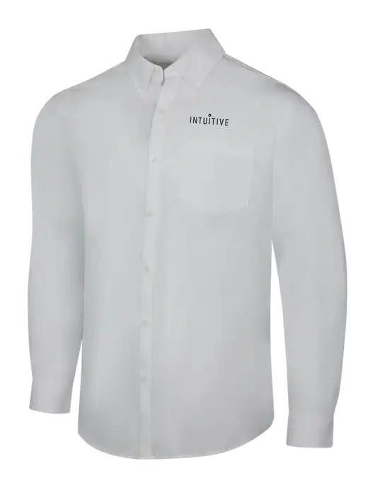 White Long Sleeve Carefree Poplin Shirt w/Intuitive Logo