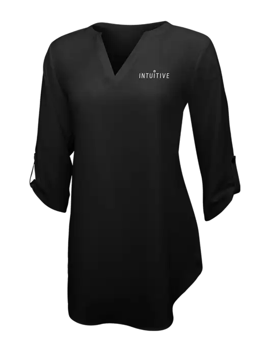 Womens Black 3/4 Sleeve Tunic Blouse w/Intuitive Logo