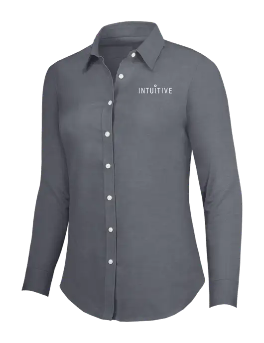 Dark Grey Womens SuperPro Oxford Shirt w/Intuitive Logo