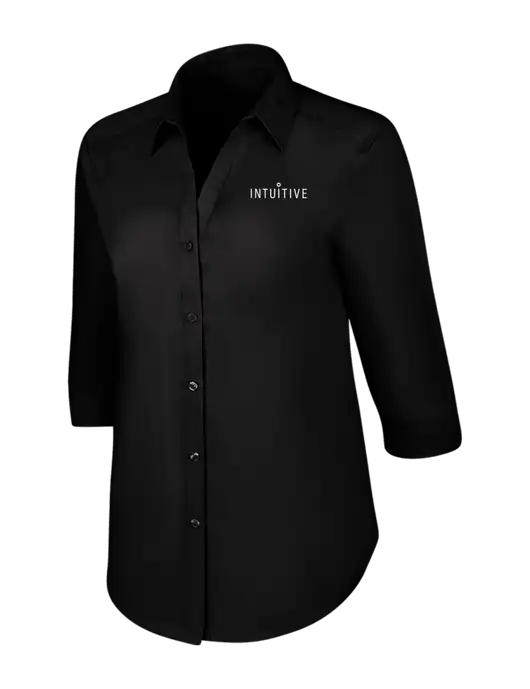 Womens Black 3/4 Sleeve Carefree Poplin Shirt w/Intuitive Logo
