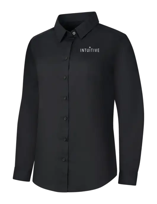 Womens Black Long Sleeve Carefree Poplin Shirt w/Intuitive Logo