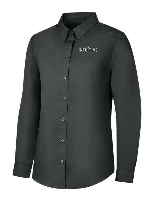 Womens Dark Grey Long Sleeve Carefree Poplin Shirt w/Intuitive Logo
