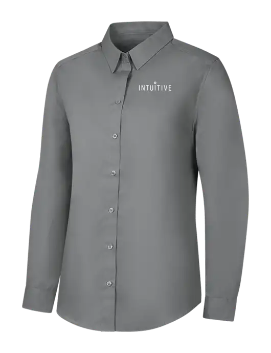 Womens Medium Grey Long Sleeve Carefree Poplin Shirt w/Intuitive Logo