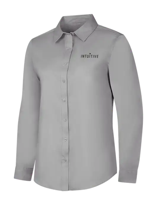 Light Grey Womens Long Sleeve Superpro React Twill Shirt w/Intuitive Logo