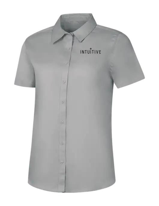 Womens Light Grey Short Sleeve Superpro React Twill Shirt w/Intuitive Logo