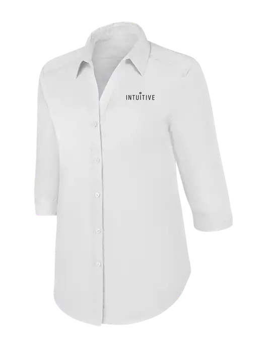 Womens White 3/4 Sleeve Carefree Poplin Shirt w/Intuitive Logo