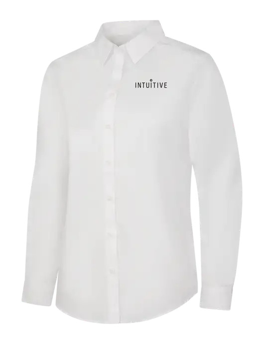 Womens White Long Sleeve Carefree Poplin Shirt w/Intuitive Logo