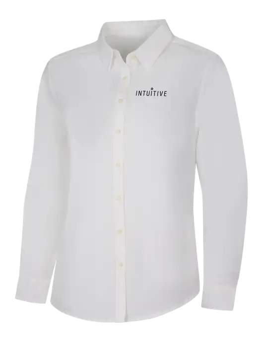Womens White Long Sleeve Superpro React Twill Shirt w/Intuitive Logo