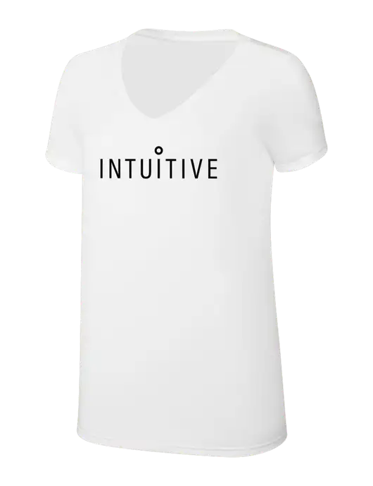 Womens Simply Soft V-Neck White 4.5oz  Poly/Combed Ring Spun Cotton T-Shirt w/Intuitive Logo