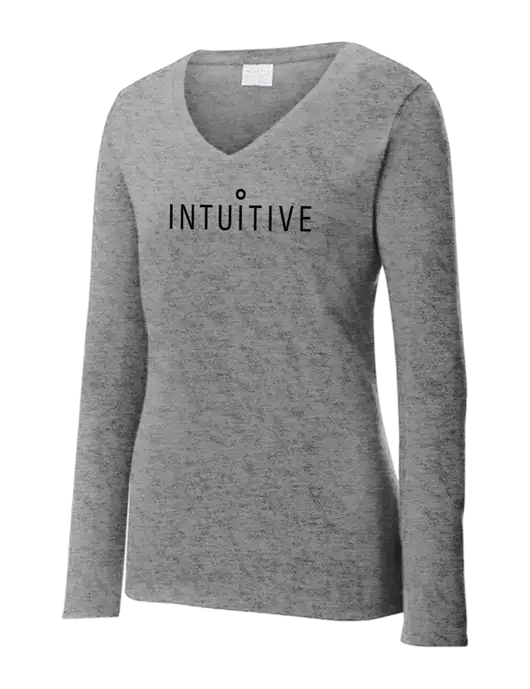 Womens  V-Neck Ring Spun Grey Heather 4.5 oz Long Sleeve T-Shirt w/Intuitive Logo