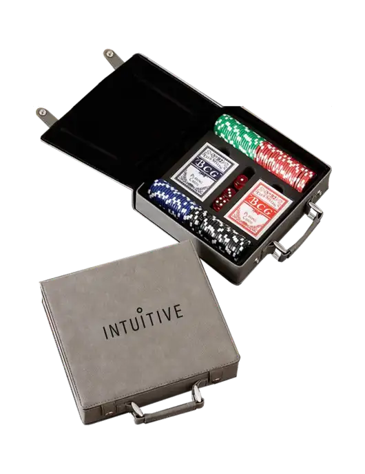Grey Leatherette 100 Chip Poker Set w/Intuitive Logo
