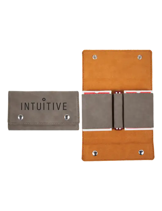 Grey Leatherette Card & Dice Set w/Intuitive Logo