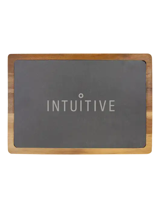 Acacia Wood/Slate Cutting Board, 13 x 9 w/Intuitive Logo