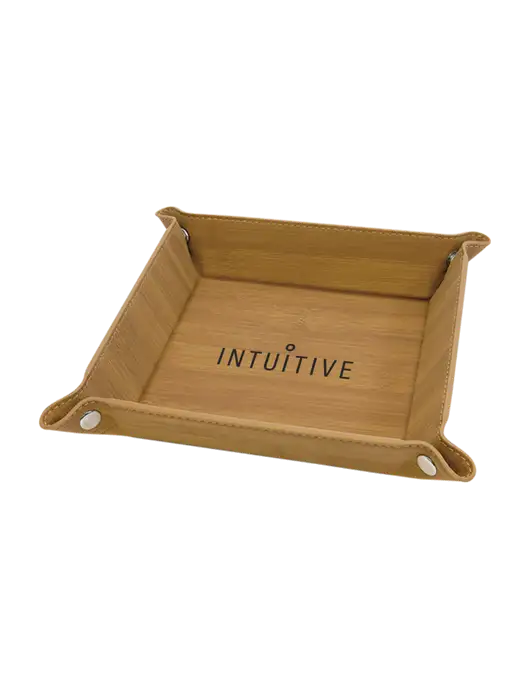 Bamboo Leatherette Valet Tray, 6 x 6 w/Intuitive Logo