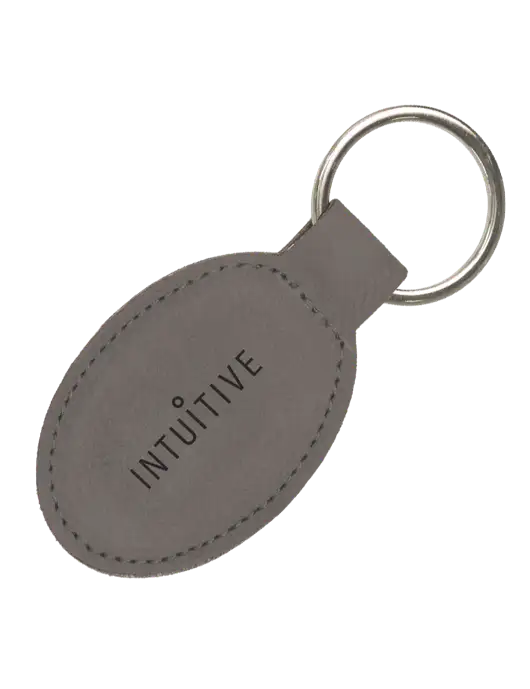 Grey Leatherette Oval Keychain w/Intuitive Logo