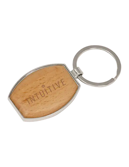 Wood & Silver Oval Keychain w/Intuitive Logo